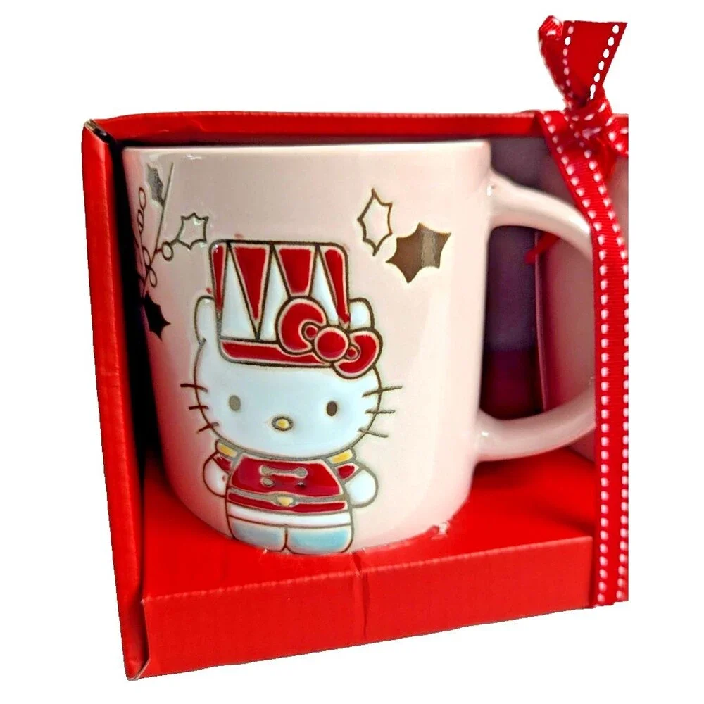 Hello Kitty Pink Coffee Mugs Nutcracker and Drummer Boy 2-Pc Christmas Gift NEW